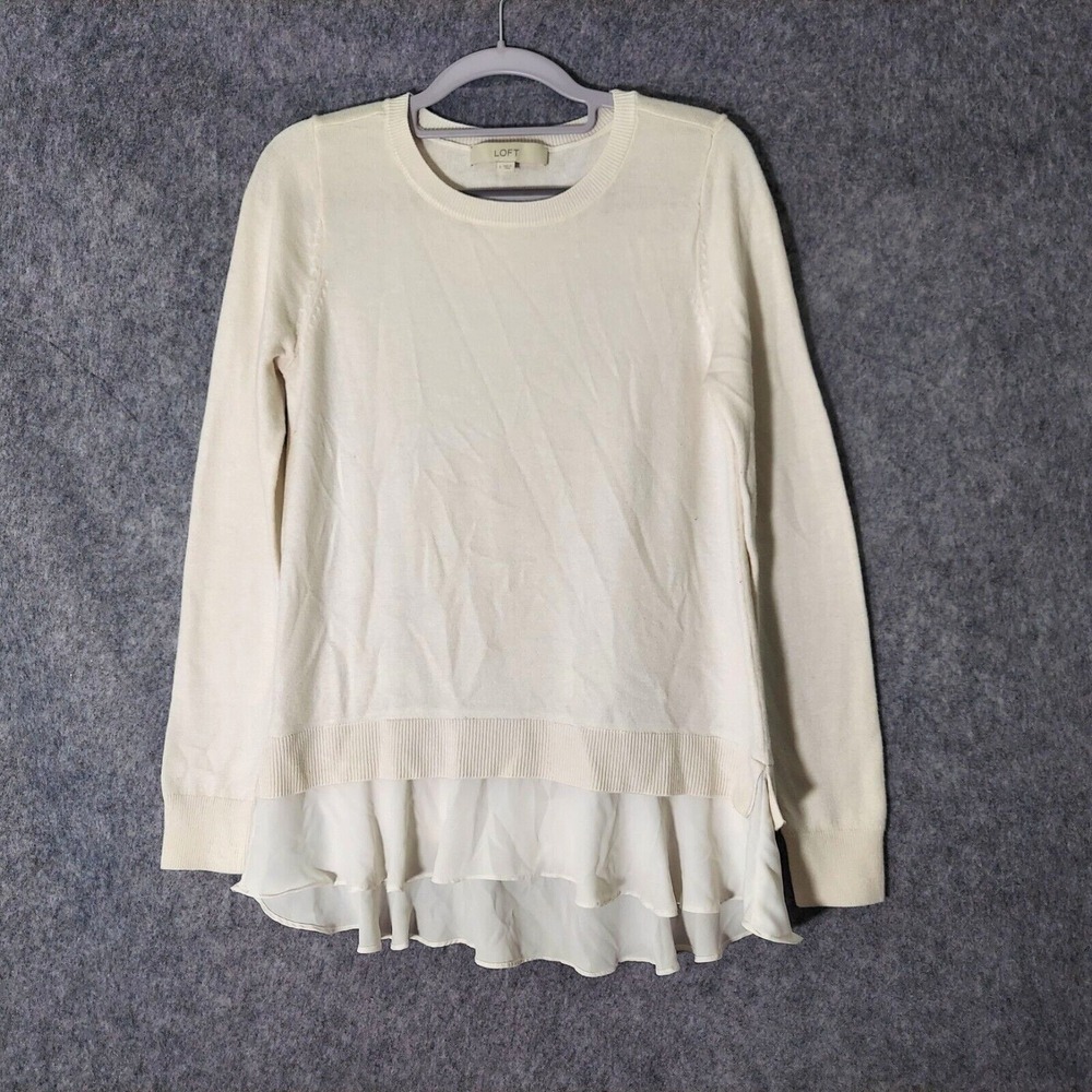 Loft Ann Taylor Sweater S Knit Tunic Mix Media Long Sleeve Chiffon Casual Preppy